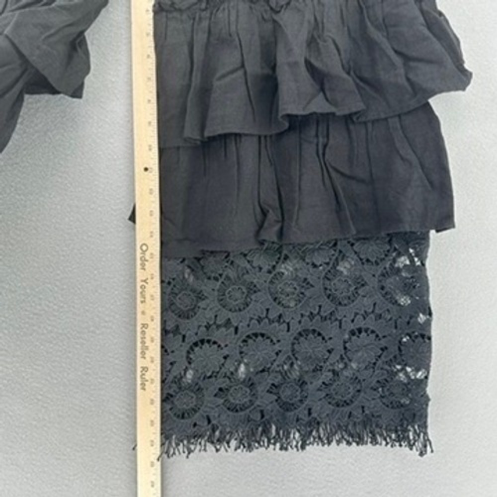 L&B Lucky & Blessed Black Ruffle Lace Crochet Linen Blend Boho Wide Leg Pants S - Picture 5 of 9